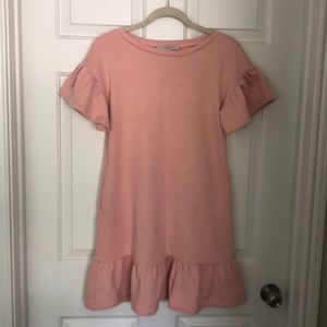LOFT Pink Sweatshirt Ruffle Dress